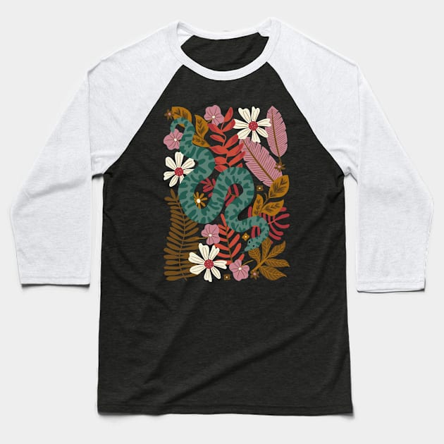 Jungle Snake Baseball T-Shirt by Anna Deegan